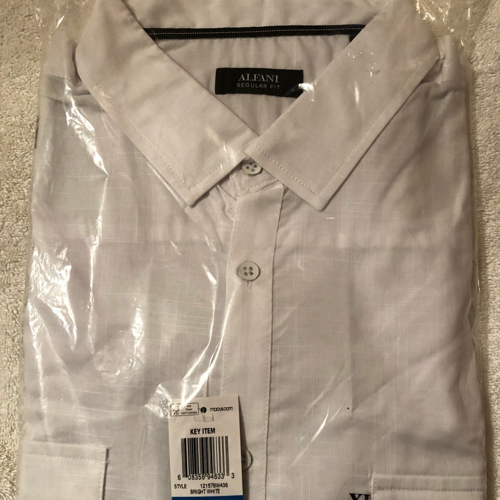 NWT...white Alfani dress shirts with dual pockets